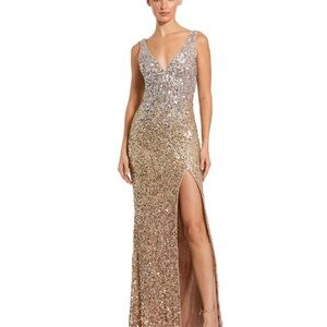 MAC DUGGAL SEQUINED V NECK SIDE SLIT GOWN #1064 Gold, Size 4